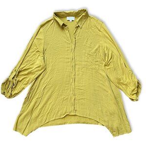 Joseph A Blouse Women Sz 1X Yellow Boho Chic Collar Roll Tab Dressy Smart Casual